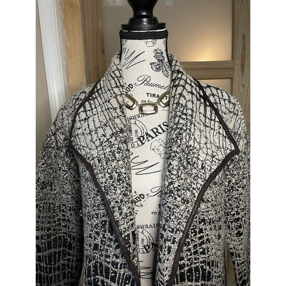 Alberto Makali Cropped Sleeve Open Blazer Leather Detailing Tweed Brown Size S - Picture 7 of 11